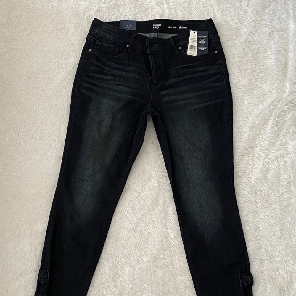 Crown & Ivy Denim Jeans with ankle bows, Size 10 Reg, Skinny